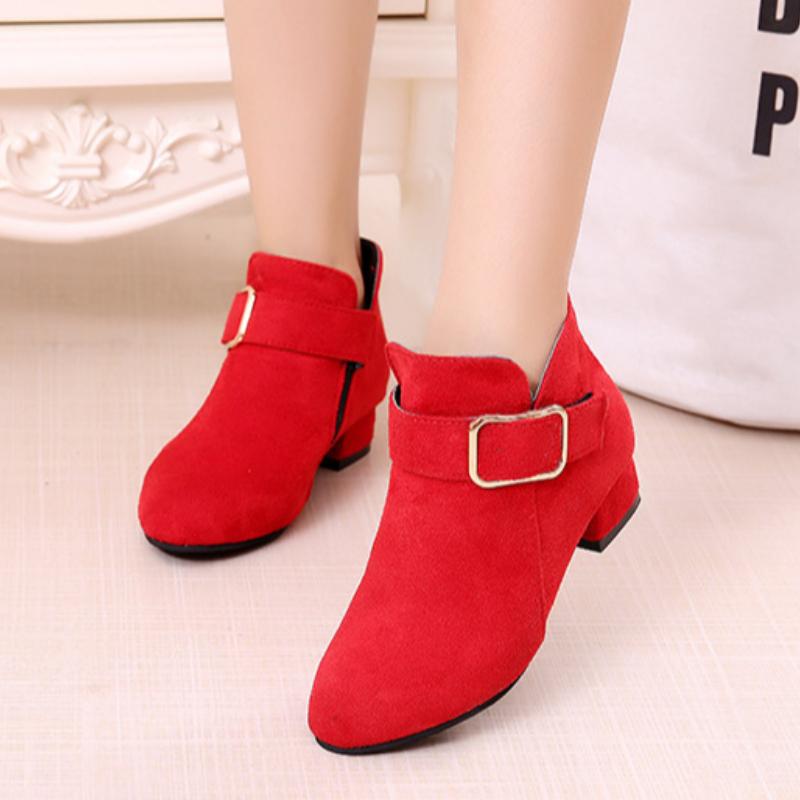 Girls' short boots, autumn and winter fashion, Korean version, high heels, princess boots, medium size, children's and girls' cotton shoes