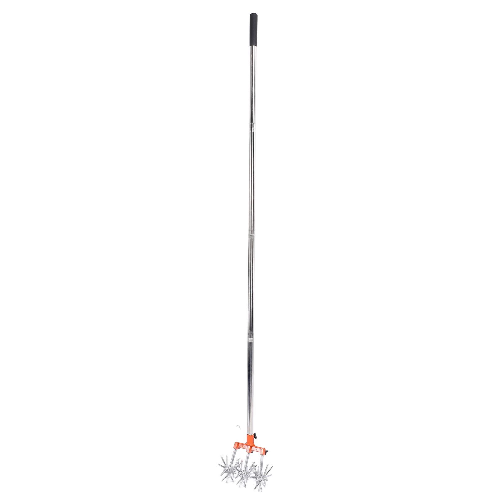 

Manual Rotary Cultivator Tool Stainless Steel Teeth Adjustable Handle Garden Hand Tiller for Lawn