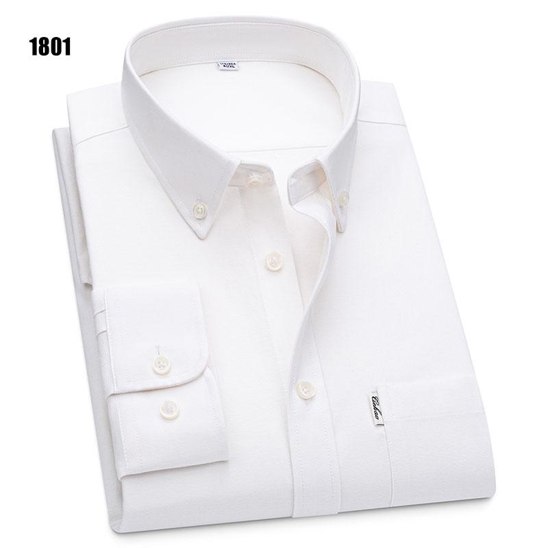 

Men s 100% Pure Cotton Oxford Solid Long Sleeve Shirts Business Social Formal Shirts Male Single Pocket Designer Classic Clothes 38