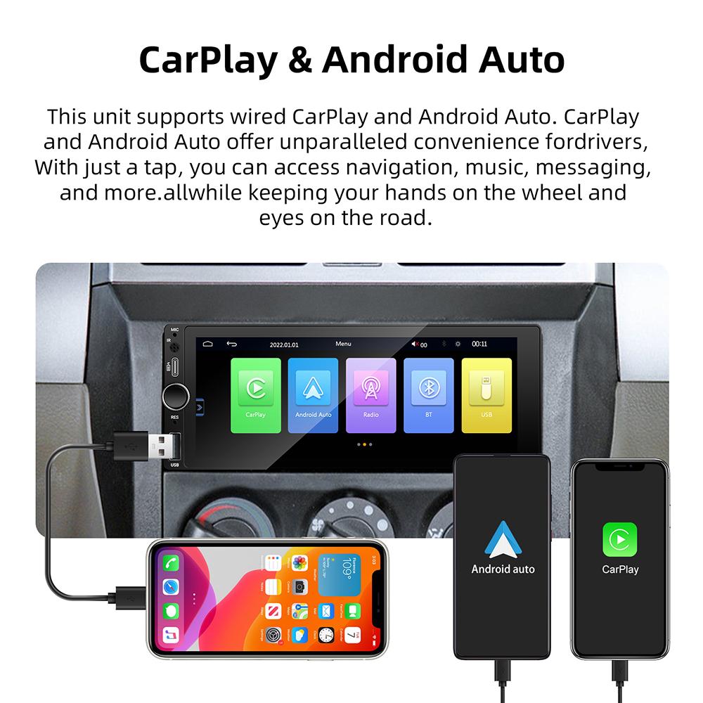 1din 6.86" Android MP5 Car Stereo Radio Carplay Android Auto Bluetooth FM Radio Receiver TF/USB Multimedia