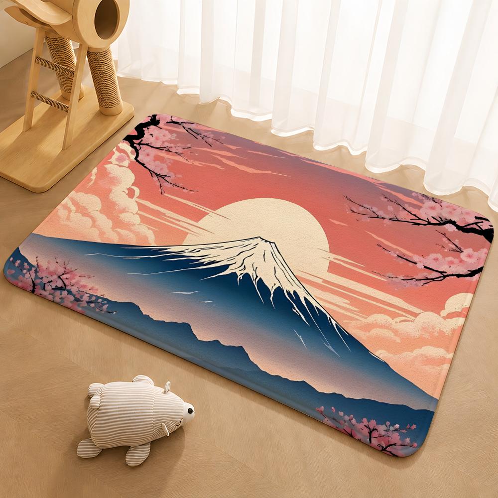 Mount Fuji Floor Mat Floor Mat Soft Flannel Non-Slip Door Rug for Living Room