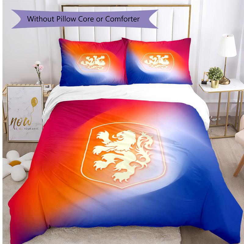 Netherlands Football Printed Bedding 3 Piece Set Cozy Breathable Bed Cover Set as Housewarming Holiday Gift