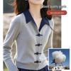 Autumn/Winter Polo Collar Chinese-Style Knitwear: Plus Size, Slimming, Flattering Sweater