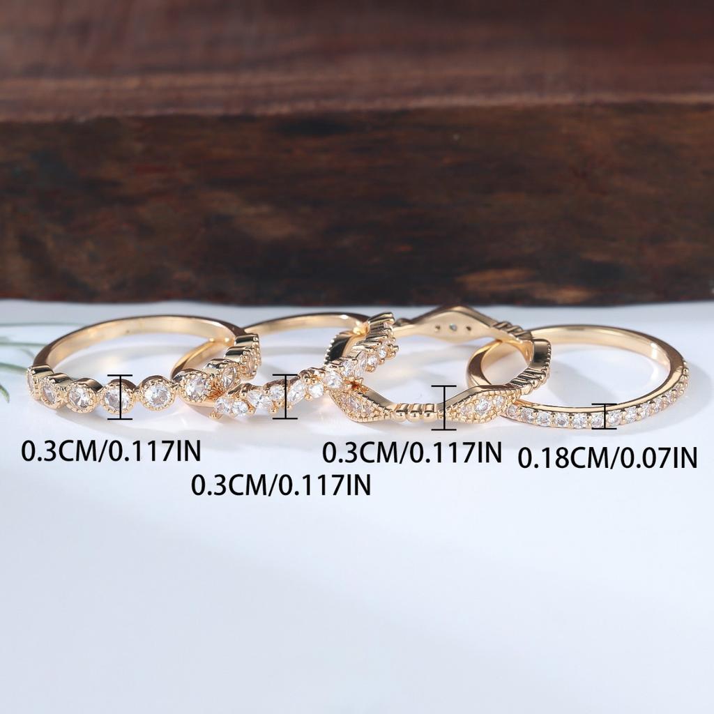 Hot Sale Gold Round White Diamond Horse Eye Full Ring Four-piece Ring Simple Niche Ring