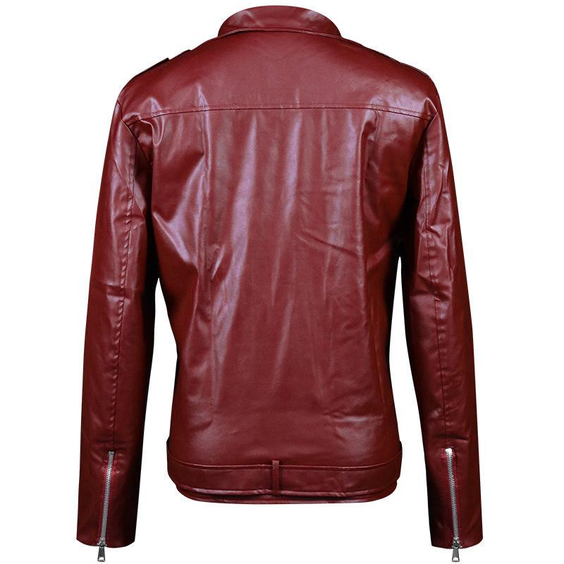 Anman European and American medieval punk jacket fashion slim-fitting lapel splicing locomotive leather top