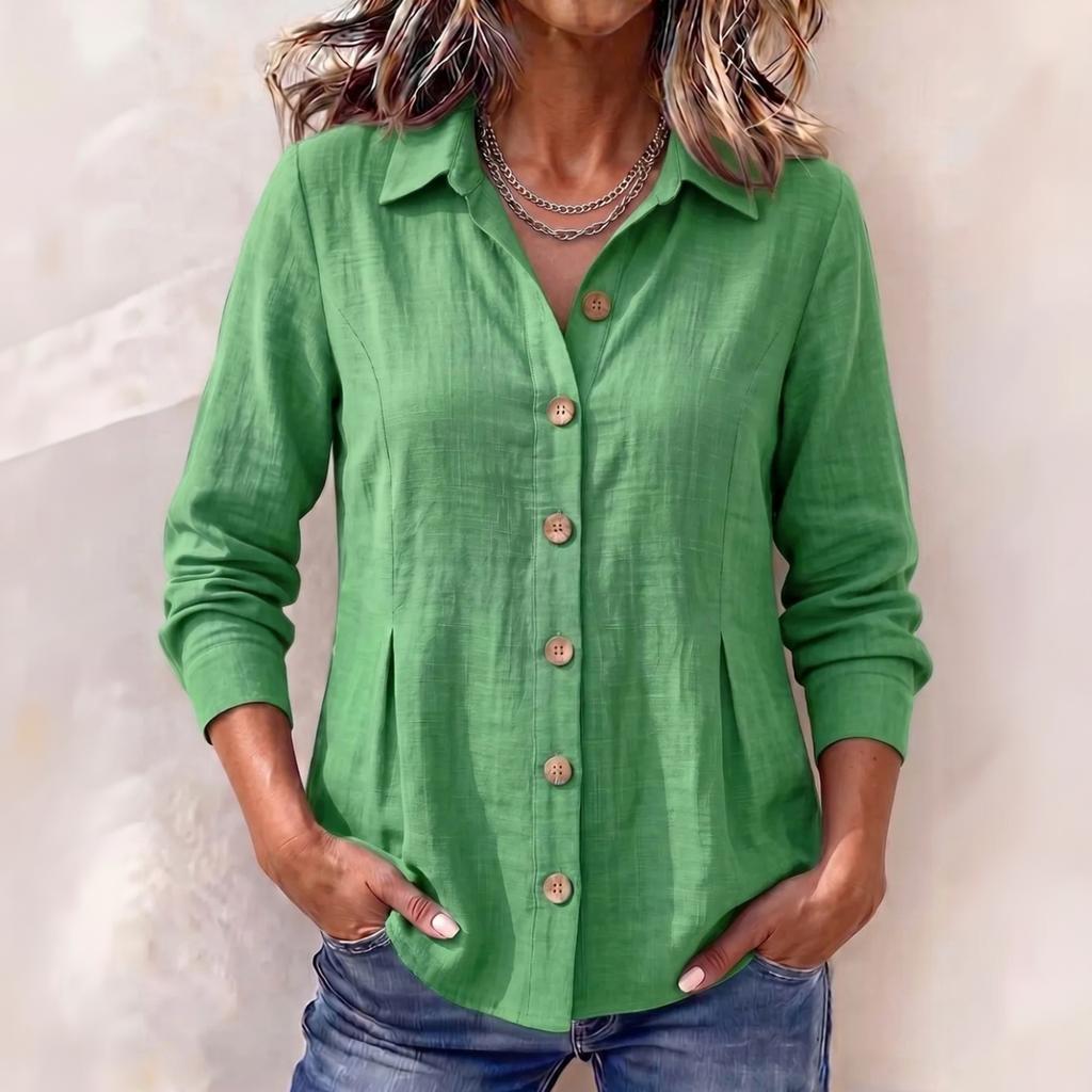 Women's Casual Cotton Linen Long Sleeve Button Down Shirt Color Loose Fit for Daily Wear