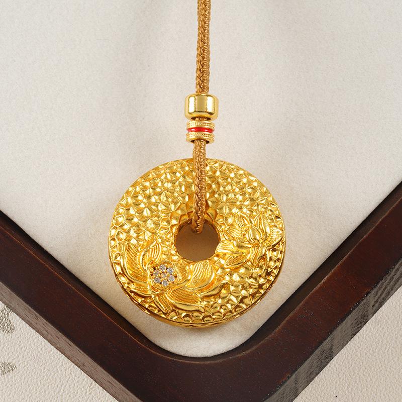 New Chinese Style Hammer Pattern Hollow Point Diamond Lotus Peace Buckle Retro Jewelry Necklace Pendant