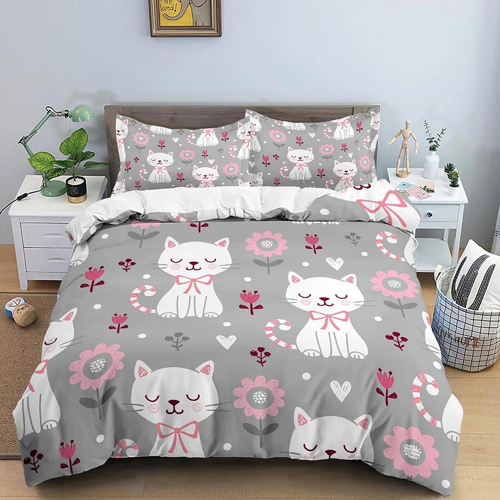 Animals Cute Cat Bedding Set Boys Girls Twin Queen Size Duvet Cover Pillowcase Bed Kids Adult Fashion Home Textileextile