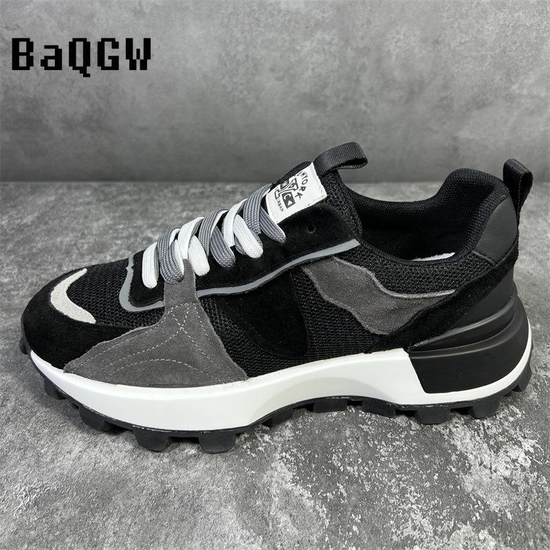 Color Block Fashion Chunky Sneaker Men Running Shoes Casual Leather Fabric Breathable Height Increased Platform Sport Shoes
