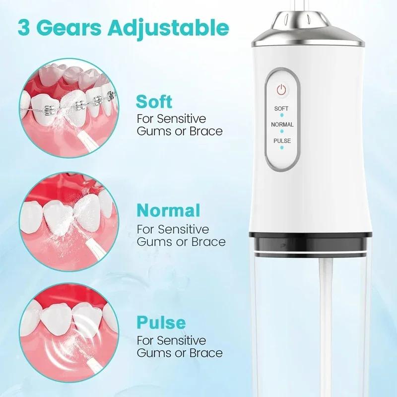 Waterproof IPX7 oral irrigator with 4 nozzles 3 modes 220ML oral irrigator USB rechargeable travel and home oral irrigator