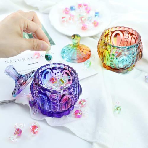 SOCOSY Royal Embossed Clear Glass Apothecary Jar with Lid, Candy Jar Container, Wedding Candy Buffet Jar, Crystal Jewelry Box, Food Jar, 7 oz, Pumpkin