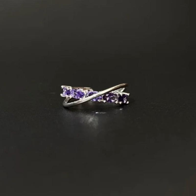 Fresh style rings for women exquisite unique ring high-end water droplet purple diamonds light luxury banquet jewelry gift