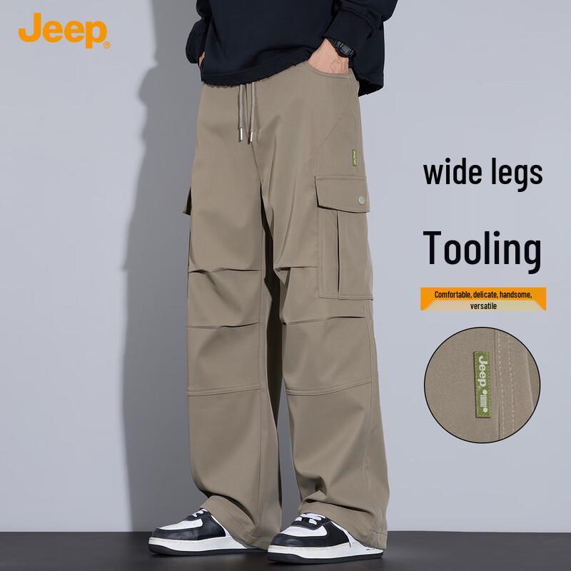 JEEP Men s 2025 Autumn Loose Straight Pleated Cargo Pants 4XL