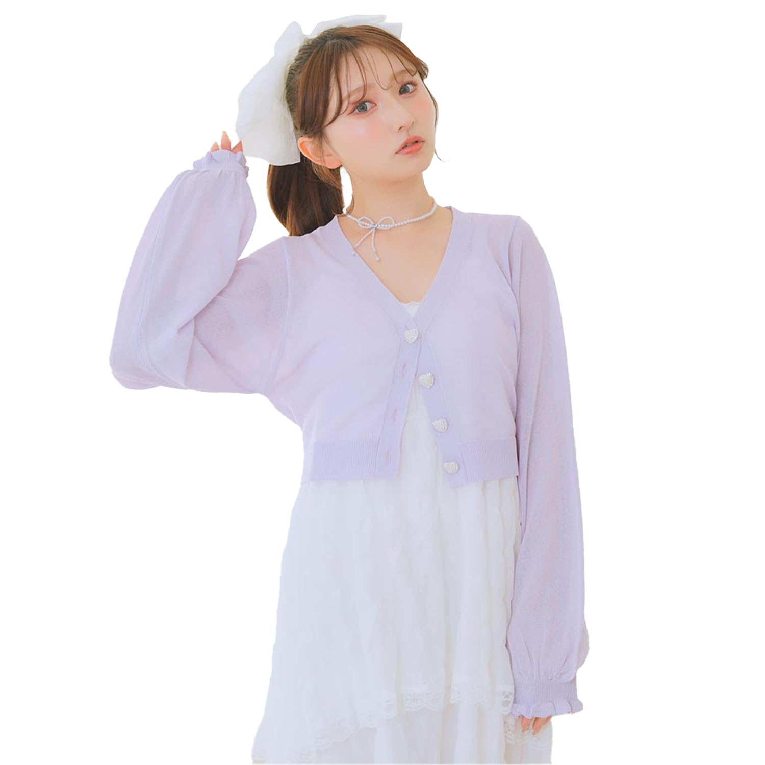 

Yumetembo Women s Lame Sheer Cropped Cardigan, 534587, Lavender