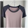 Raglan Short Sleeve Color Block T-Shirt Plus Size Loose Slim Crop Top For Summer Versatile Breathable Soft Material Flattering Slim Women Top