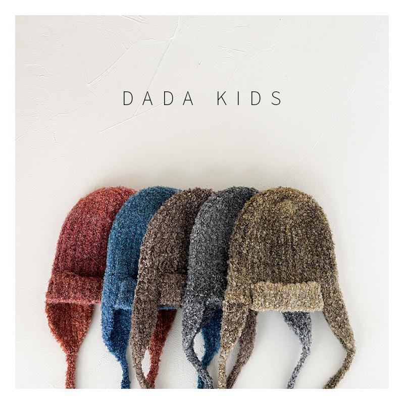 Japanese Children's Flying Hat Winter Wool Blended Warm Boy and Girl Solid Color Versatile Ear Protection Knitted Lei Feng Hat