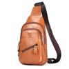 Genuine Leather Sling Bag Men Retro Shoulder Bag Multi-pocket Chest Bag with USB Charging Port