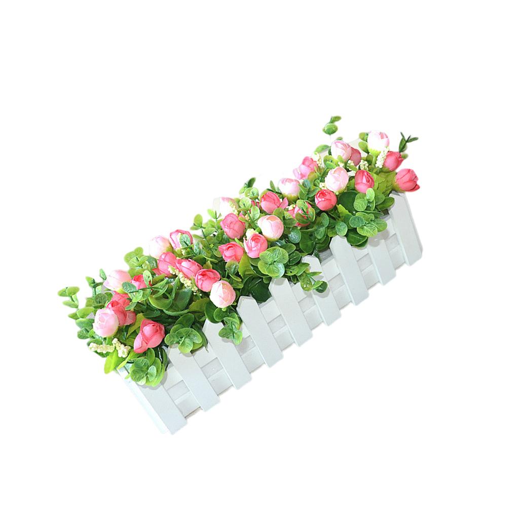 Kunstige blomsterplanter Gjerde Blomsterpotte Plantebeholder Plantekasse Blandet farge for Kontor Midtstykke Arrangement