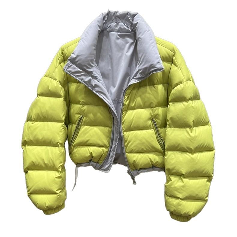 European station double-sided down jacket women's winter new contrasting color casual stand-up collar bread jacket short jacket tide
