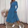 Women's Casual Fashion R-neck Long Sleeved Retro Christmas Print Retro Dress