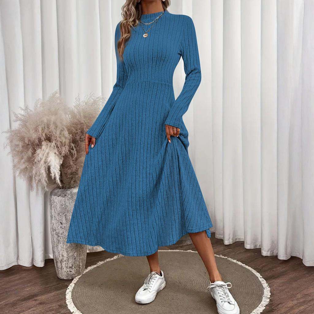 Women's Casual Fashion R-neck Long Sleeved Retro Christmas Print Retro Dress