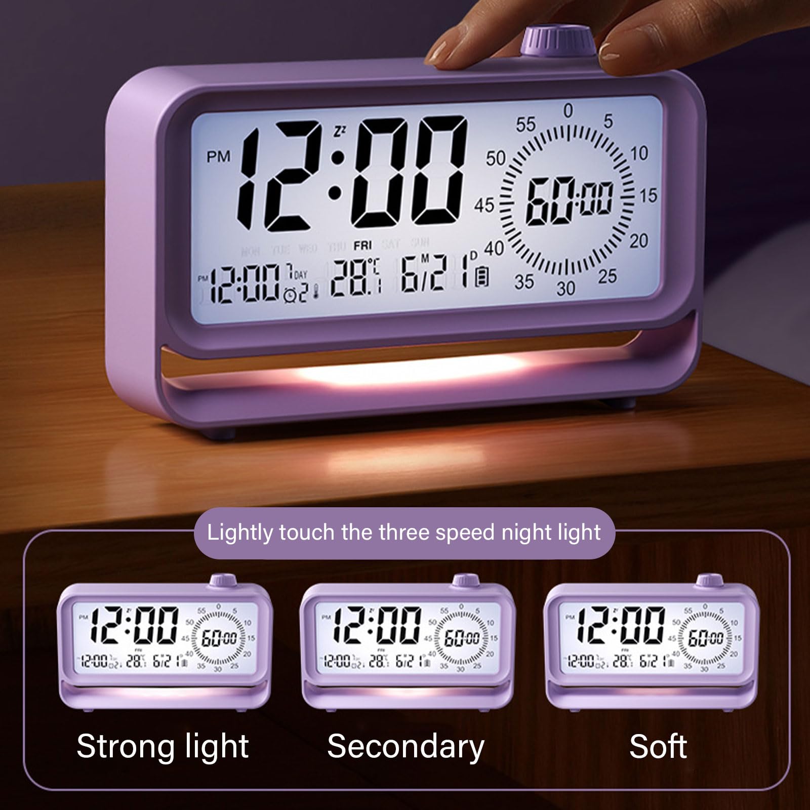 

Digital Alarm Clock with Visual Timer 3 Level Brightness Countdown LCD Time Reminder (No Battery) Blue