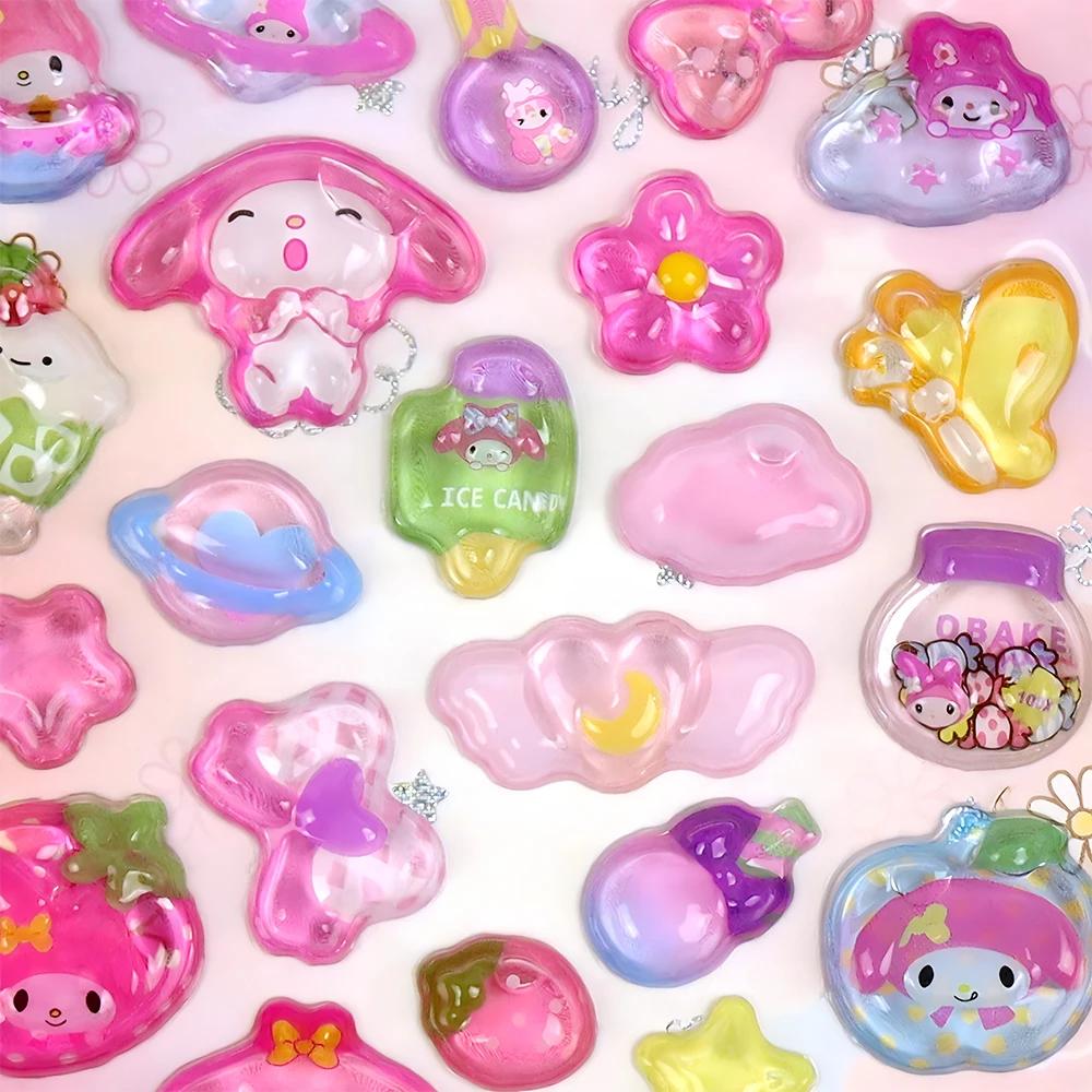 Cute Sanrio Kuromi My Melody 3D Relief Stickers Kawaii Girls Cartoon Crystal Sticker Handmade Diy Hand Account Decals Gifts