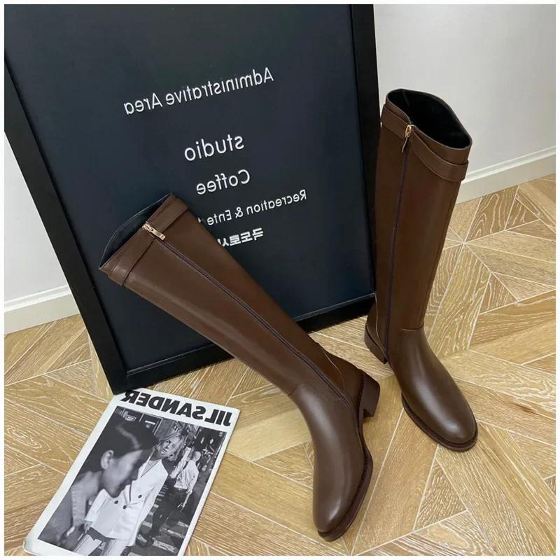 Ladies Knight Boots Classic Warm Boots Side Zipper Round-Toe Thick Heel Slim Knee Boots  Autumn Winter  Women Botas
