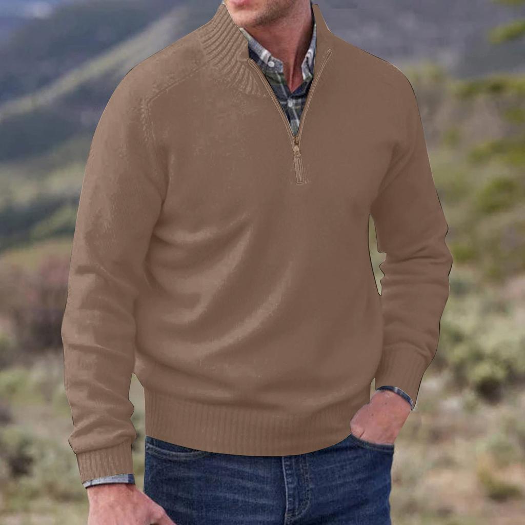 Pánská móda Top ležérní Slim Fit svetr s dlouhým rukávem na zip Malý vysoký límec