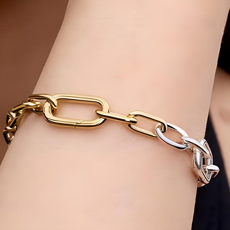 Pandora Color-blocking chain design, 925 silver alloy gold-plated, copper, silver bracelet, women's gold/silver 563689C00