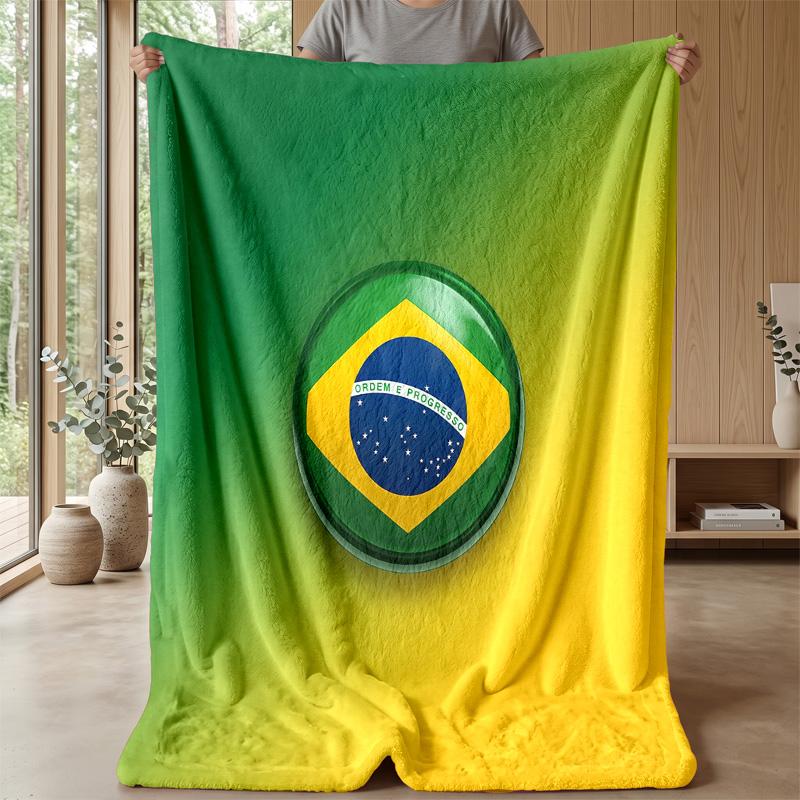 Brazil Football Printed Flannel Blanket Skin Friendly Warm Decorative Throw for Indoor Couch Bed Daily Use
