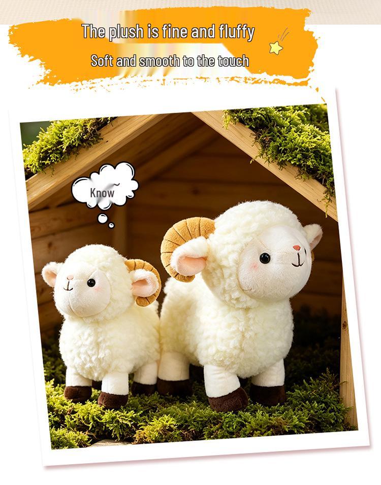 New Year Goat Wool Plush Toy - Cute Big-Horn Sheep Doll for Kids' Birthdays
