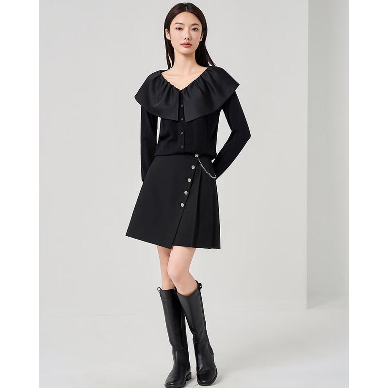 Iveni 2025 Autumn Pleated A-Line Skirt S