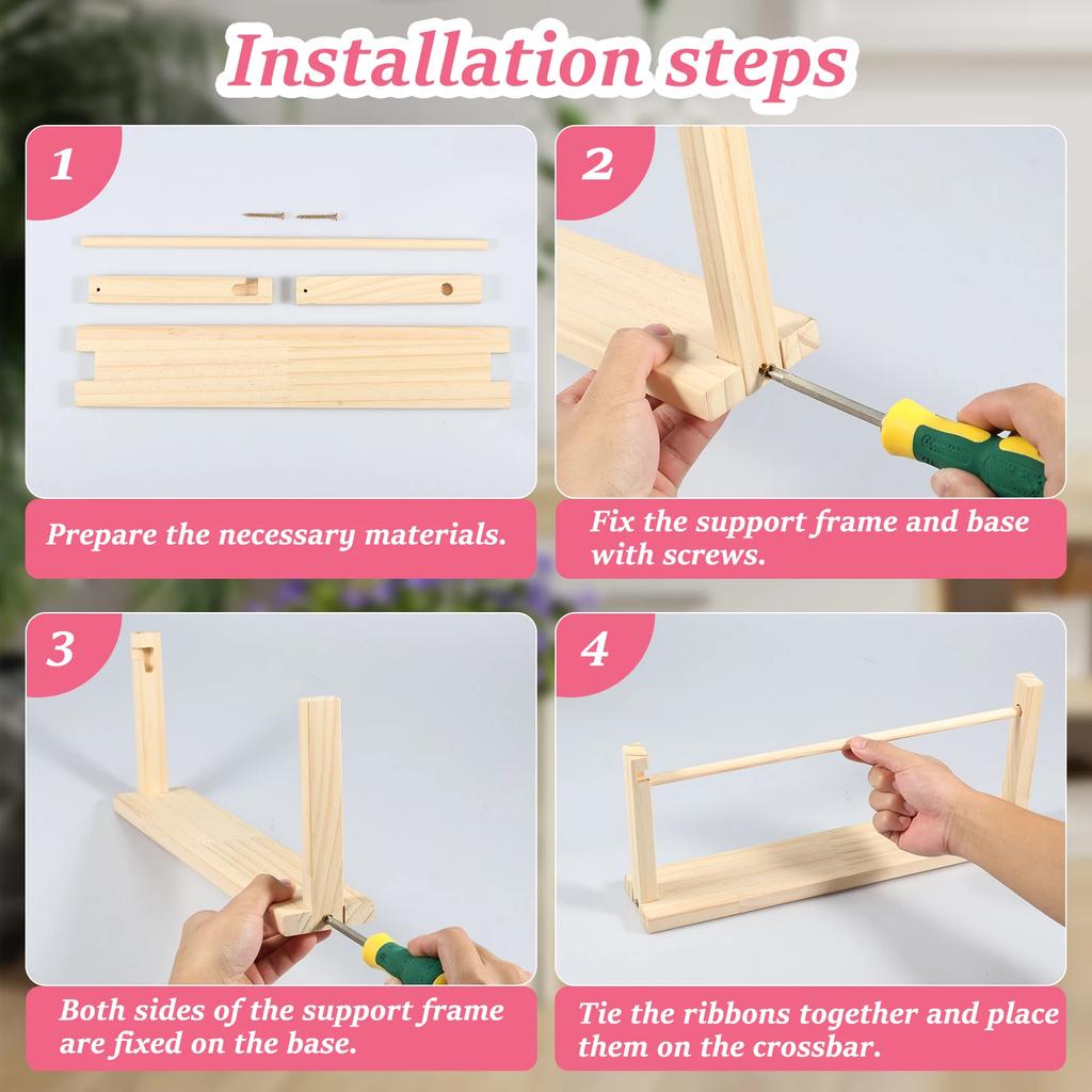 Single Layer Ribbon Storage Rack Wood Ribbon Organizer Countertop Ribbon Racks Multifunctional Ribbon Display Holder Home