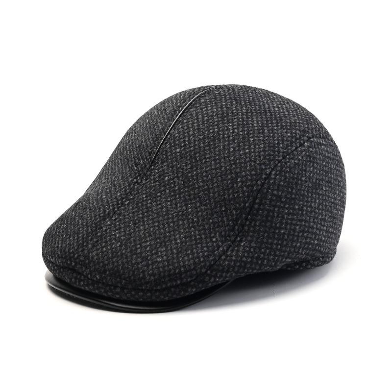 Hat Men's Beret Autumn and Winter New Woolen Ear Protector Peaked Cap Fleece Warm Cotton Hat Forward Hat