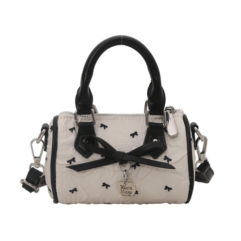 Childrens Retro Bow Printed Crossbody Bag With Bow And Metal Heart Decoration
