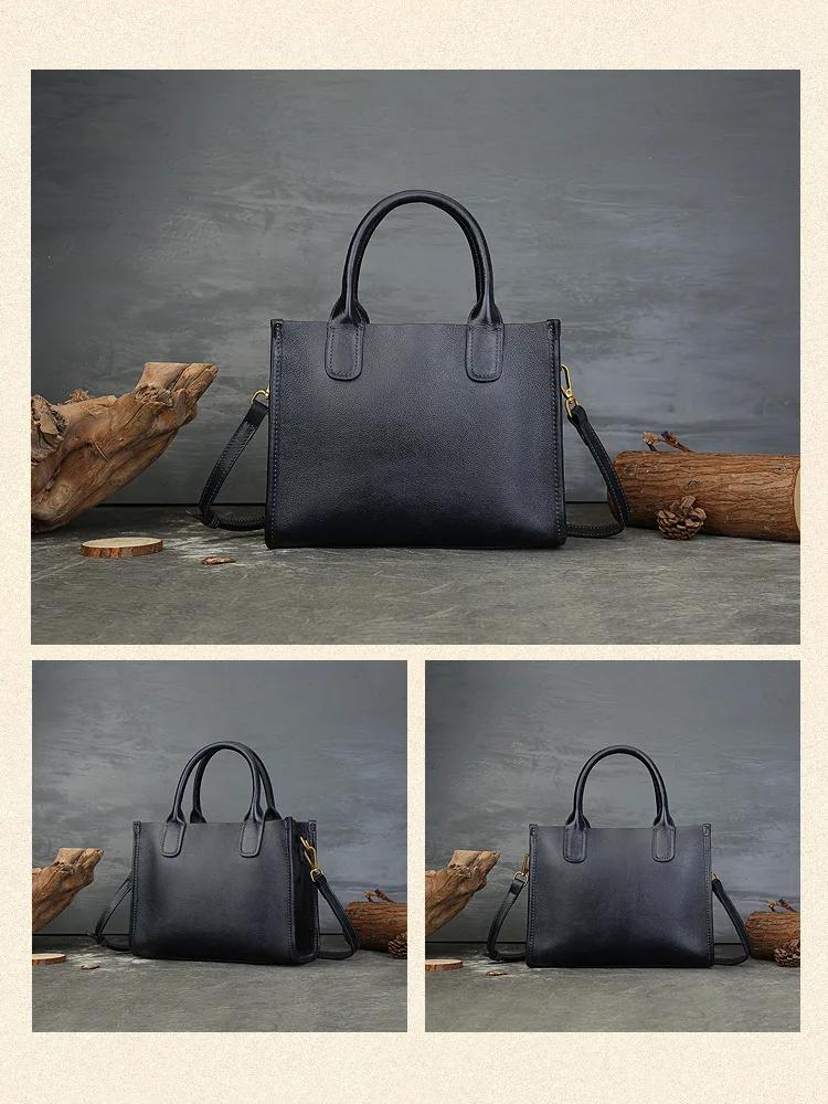 Johnature High-end Genuine Leather Women's Bag Retro Large Capacity Commuting Handbag Versatile Shoulder Bags