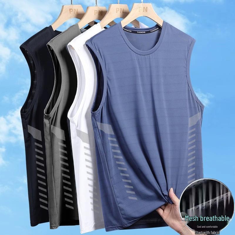 Men's Quick-Dry Ice Silk Sleeveless Sports Tank Top for Summer Fitness and Running
