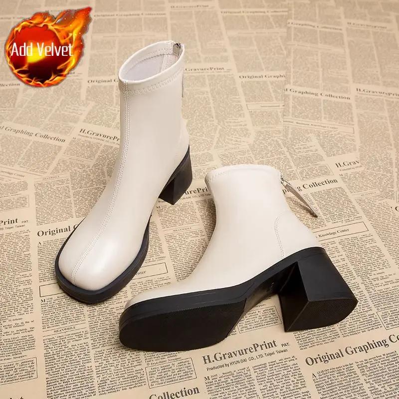Fashion Woman Short Shoes Height Increasing Solid Color British Style Booties Zip On Promotion Large Size Warm Hot Ankle Boots for Women