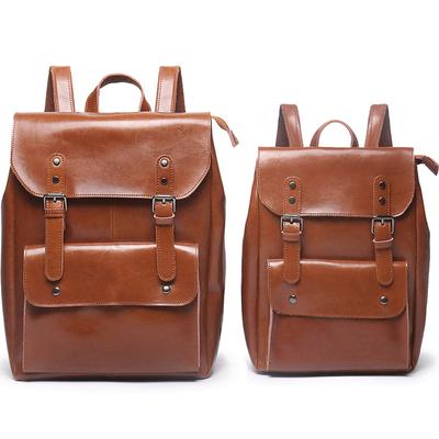 Retro Cowhide Backpack Women'S Japanese Leather Large-Capacity Backpack Unisex Couple Bag Computer Bag