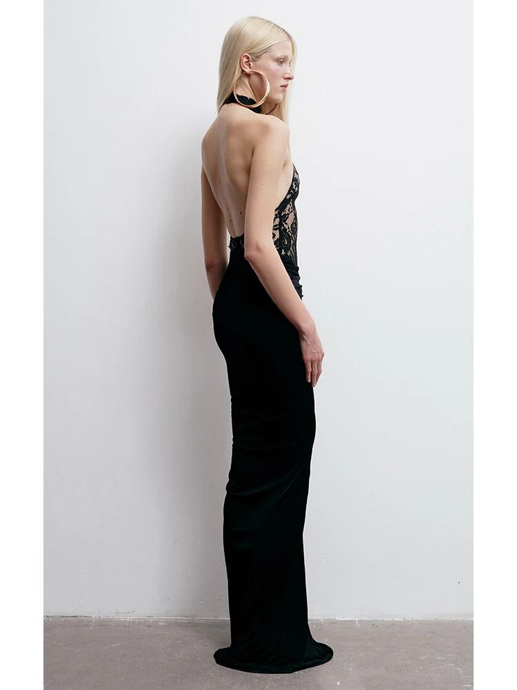 Elegant Black Hollow Out Backless Slim Fit Party Dress