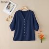ZANZEA Lässige Bluse mit V-Ausschnitt und einfarbigen, lockeren Halbarm-Shirts für Damen
