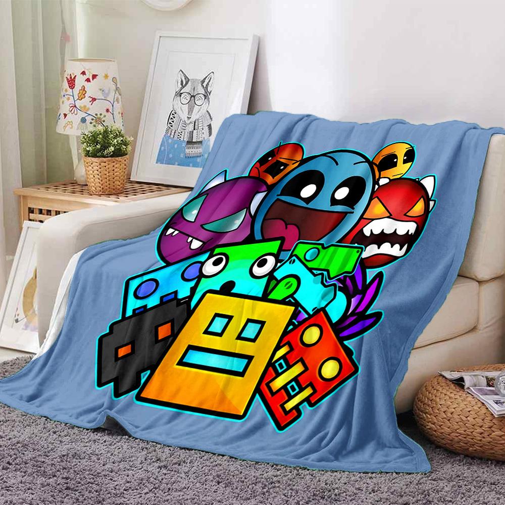 1pc Geometry Dash Adventure flannel Blanket for Super Soft Cute Comfort Blanket for Travel Bedding Couch Sofa Blanket Y73027