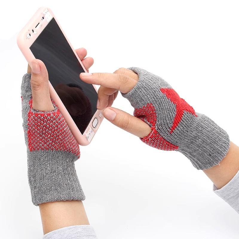 Korean Y2K Star Knitted Gloves Women Girls Fashion Pentagram Fingerless Gloves Winter Soft Hand Warmer Woolen Half Finger Gloves