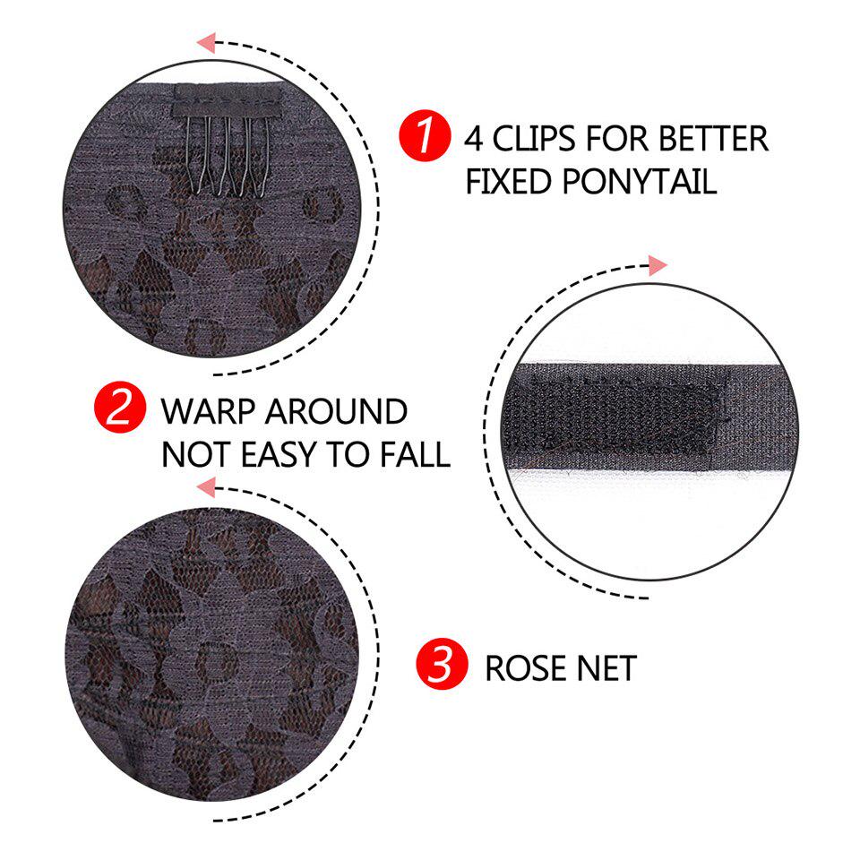 Long Wavy Kinky Curly Velcro Clip In Ponytail Hair Extensions Synthetic Natural Color Hairpieces