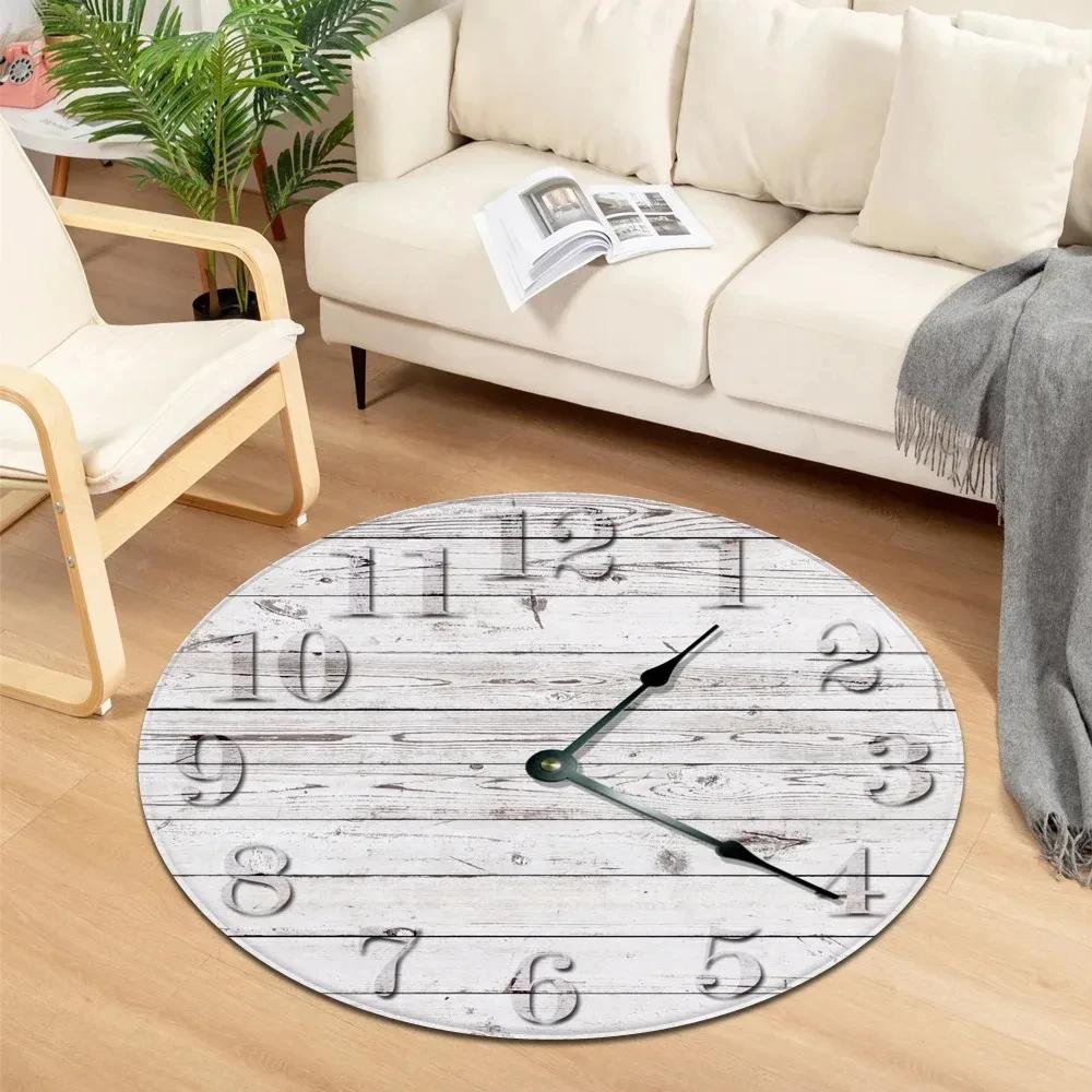 Clock Print Round Carpet Soft Circle Area Rug Non-Slip Living Room Coffee Table Sofa Floor Mat Bedroom Hanging Basket Chair Mats