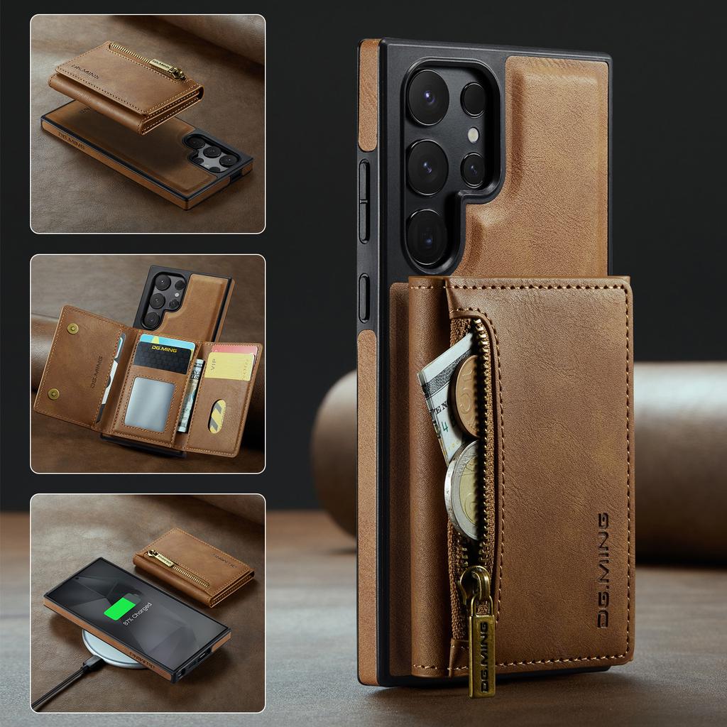 2-in-1 DetaChable Magnetic Leather Wallet Phone Case for Samsung Galaxy S23 24 25 Plus Ultra zipper card slot pocket phone cover