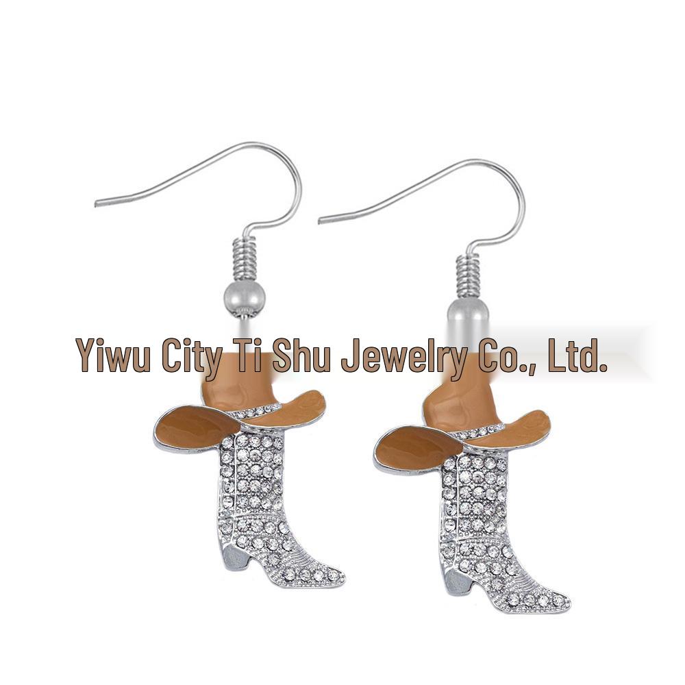 Christmas Series Colorful Drip Oil High Boots Rhinestone Dangle Earrings