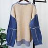 Women Sweaters  Autumn and Winter O-Neck Patchwork Pullover T-Shirt Oversize  Denim Knitting Basic Blue Fashion Loose Sweater