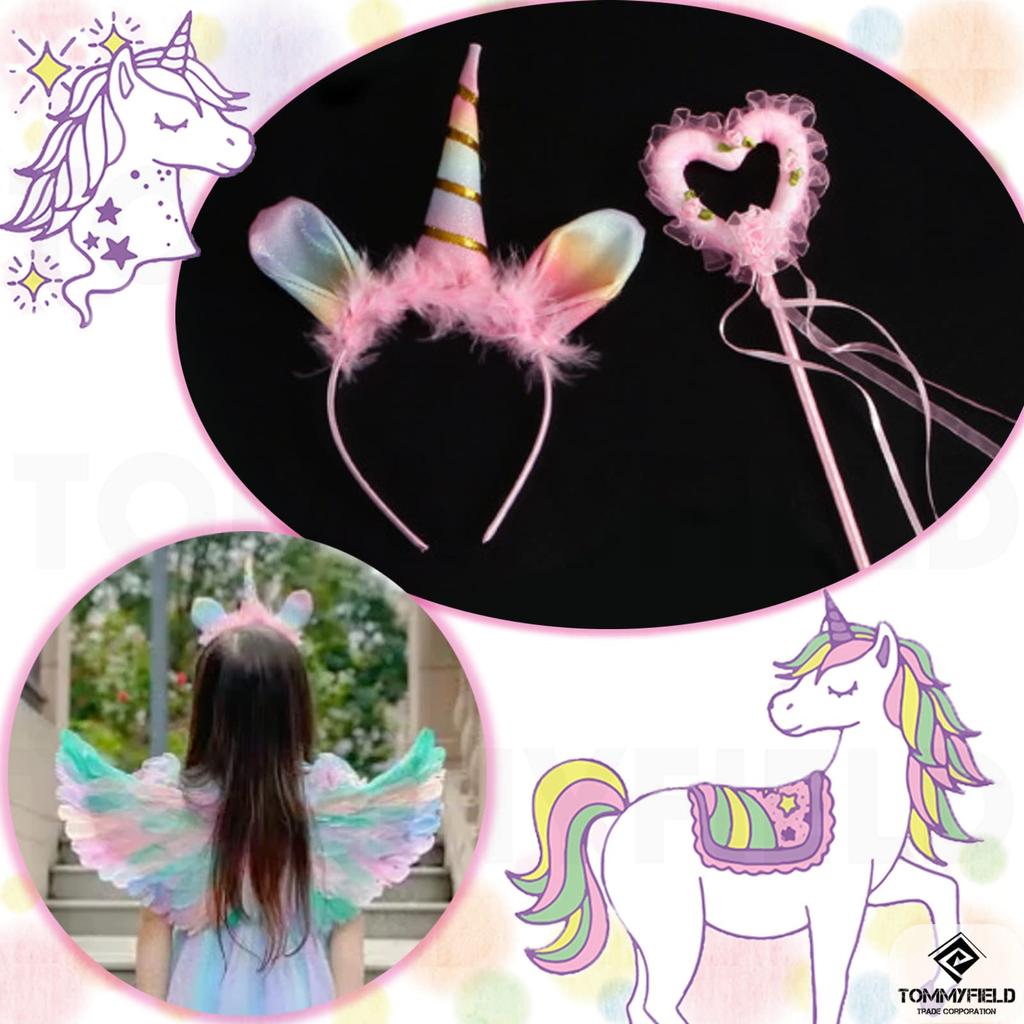 TOMMYFIELD Unicorn Costume with and Feathers for Fairy Cosplay Wings, Headband, Kids, Costume,